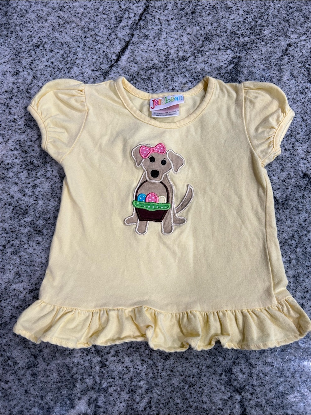 Jellybean Girls' Pale Yellow Puppy Appliqué Ruffle Short Sleeve Tee